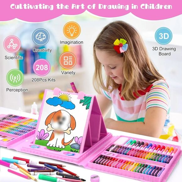 208 PCS Art Supplies Drawing Kit for Kids Adults Set with Double Sided Trifold - Picture 2 of 14